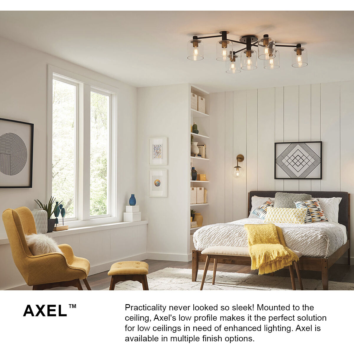 Hinkley 4513BK Axel 7 Light 58.75 inch Black with Heritage Brass Indoor  Semi-Flush Mount Ceiling Light