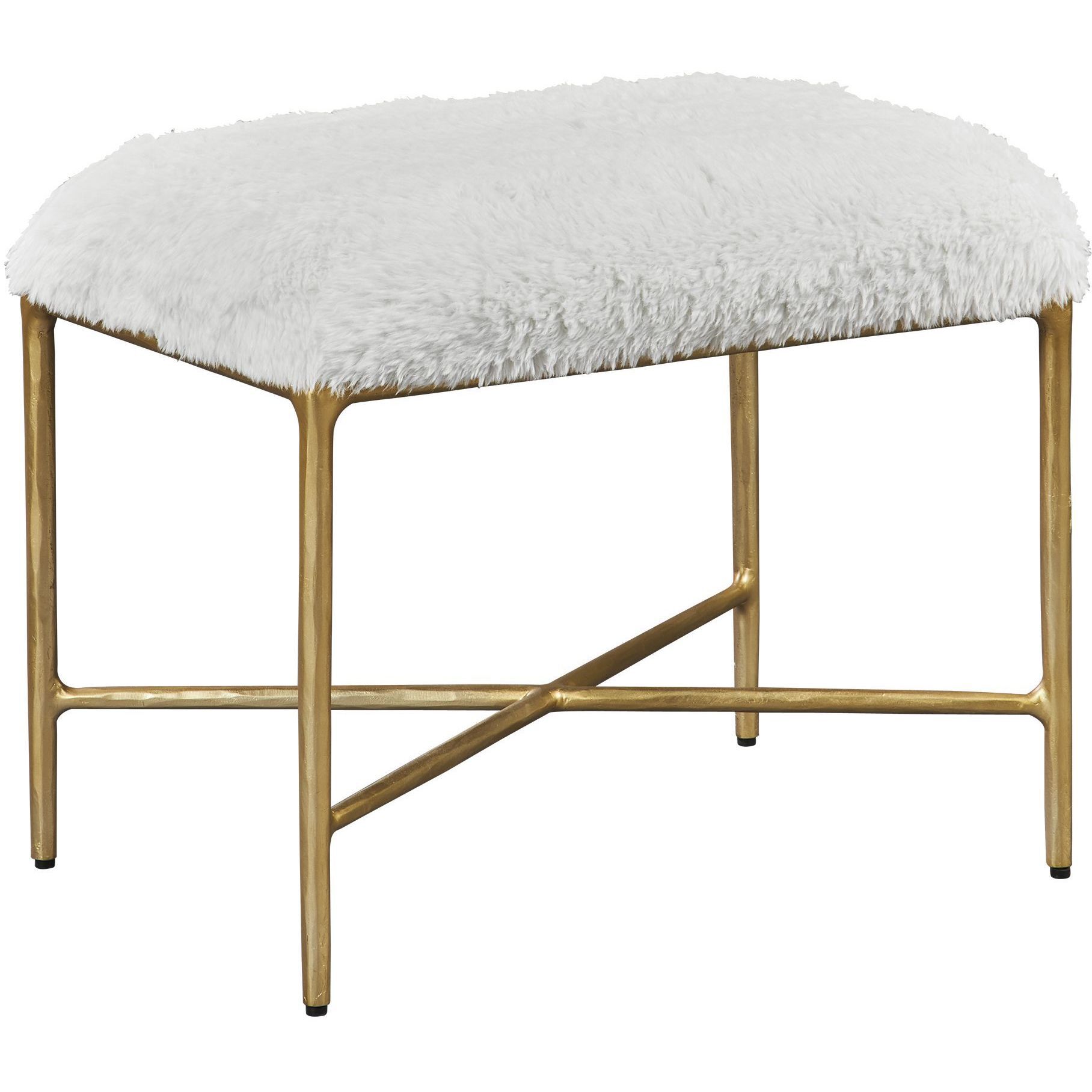 Charmed Cream Faux Sheepskin and Soft Gold Bench
