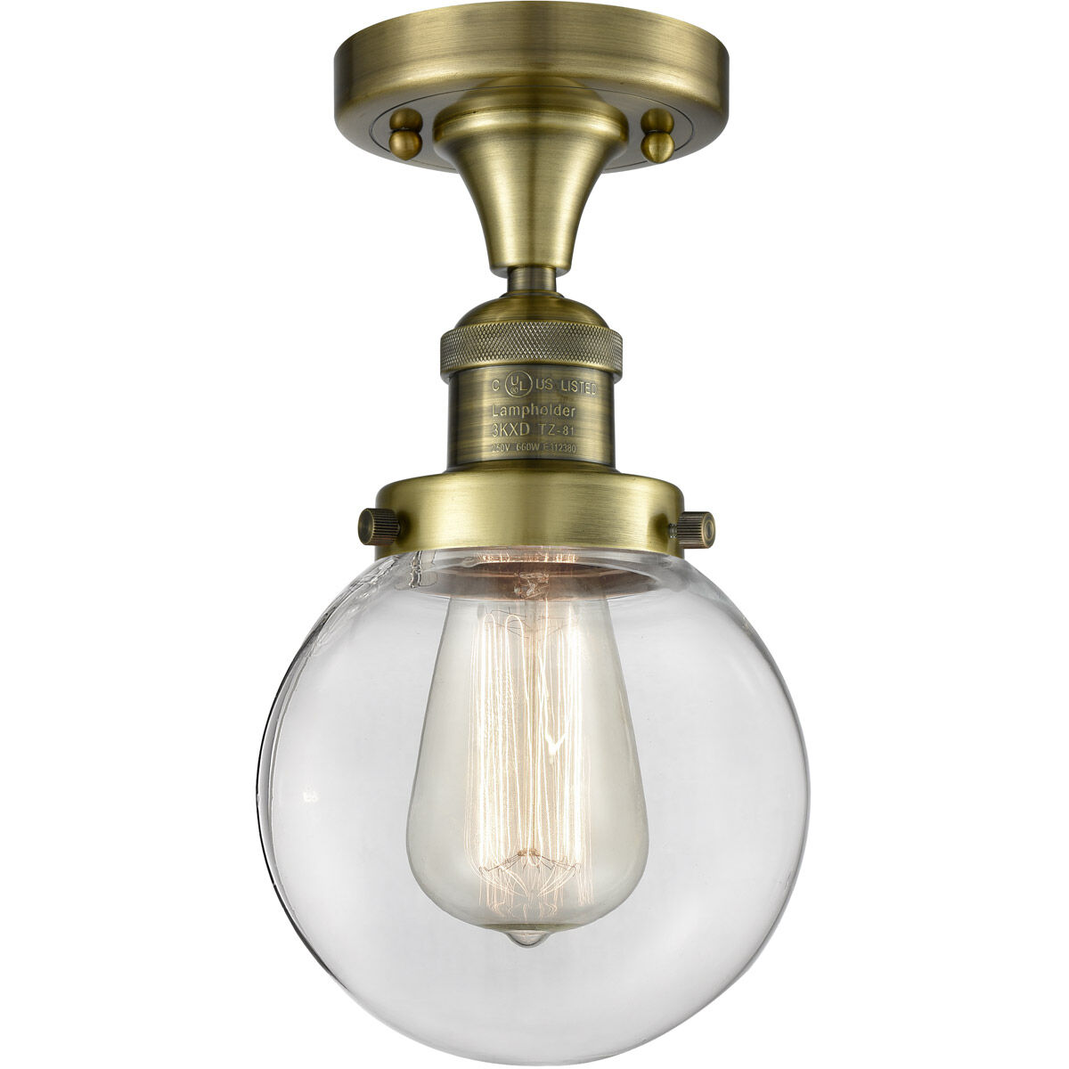 Franklin Restoration X-Large Beacon LED 10 inch Antique Brass Semi-Flush Mount Ceiling Light in Clear Glass, Franklin Restoration
