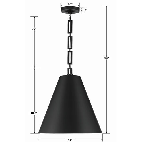 Alston 3 Light 18 inch Matte Black/Antique Gold Pendant Ceiling Light in Matte Black and Antique Gold