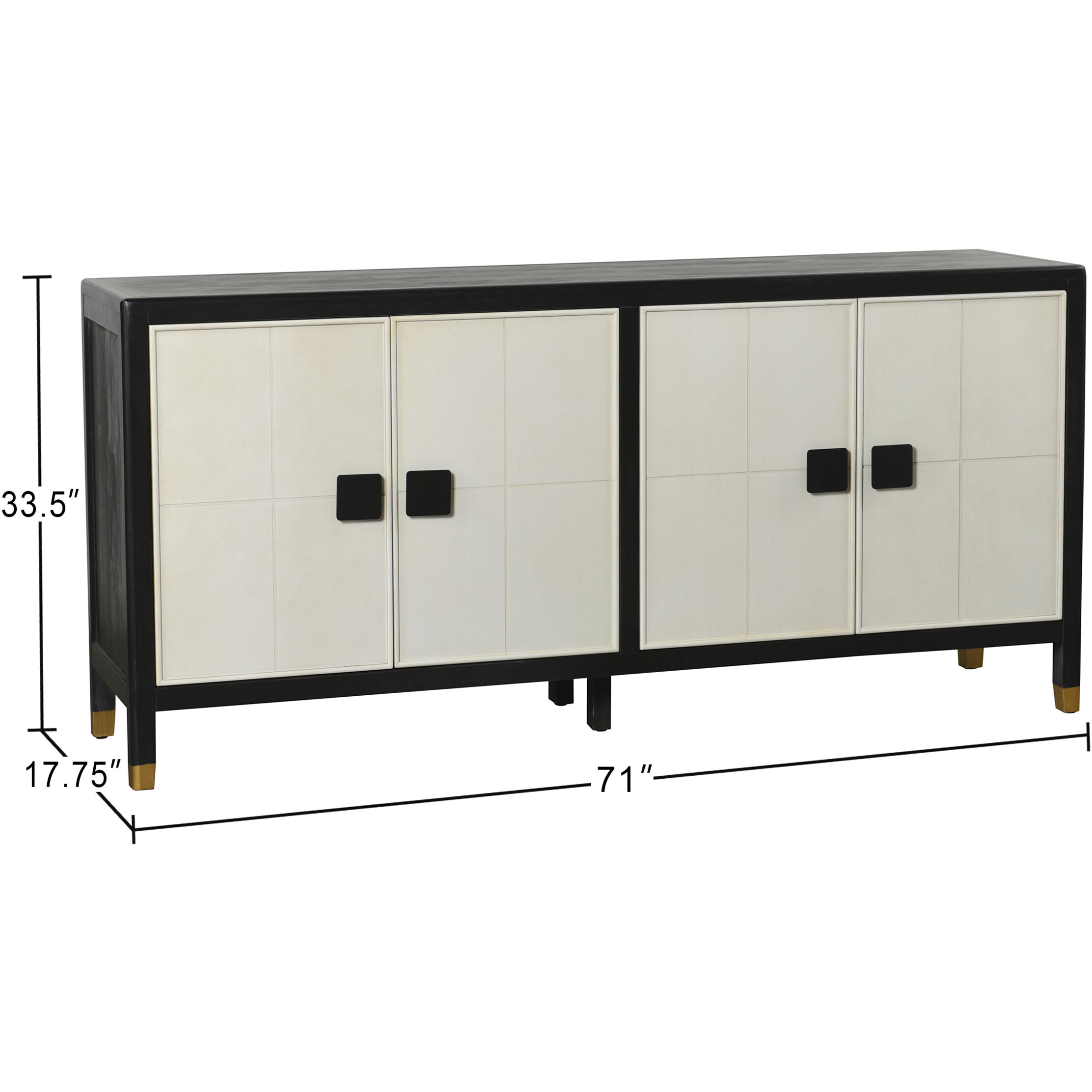 Cameron Satin Black and White and Brass Cabinet
