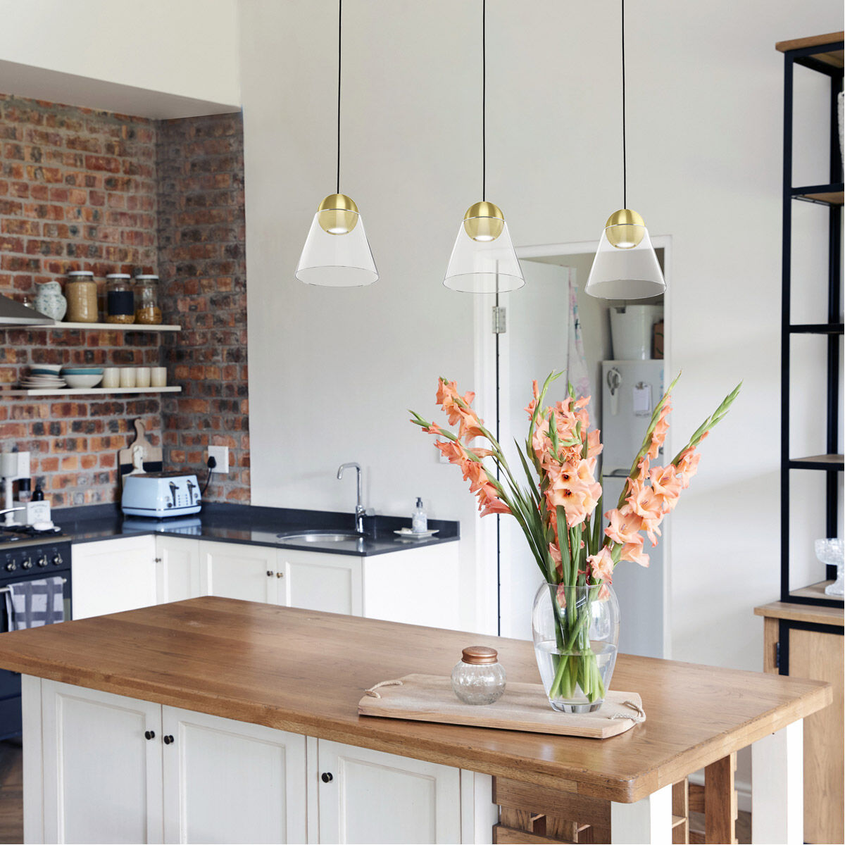 Cerasella 3 Light 35.43 inch Brushed Brass Linear Pendant Ceiling Light