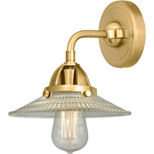 Nouveau 2 Halophane 1 Light 9 inch Satin Gold Sconce Wall Light in Clear Halophane Glass
