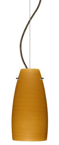 Tao 1 Light Bronze Pendant Ceiling Light in Oak Glass, Incandescent