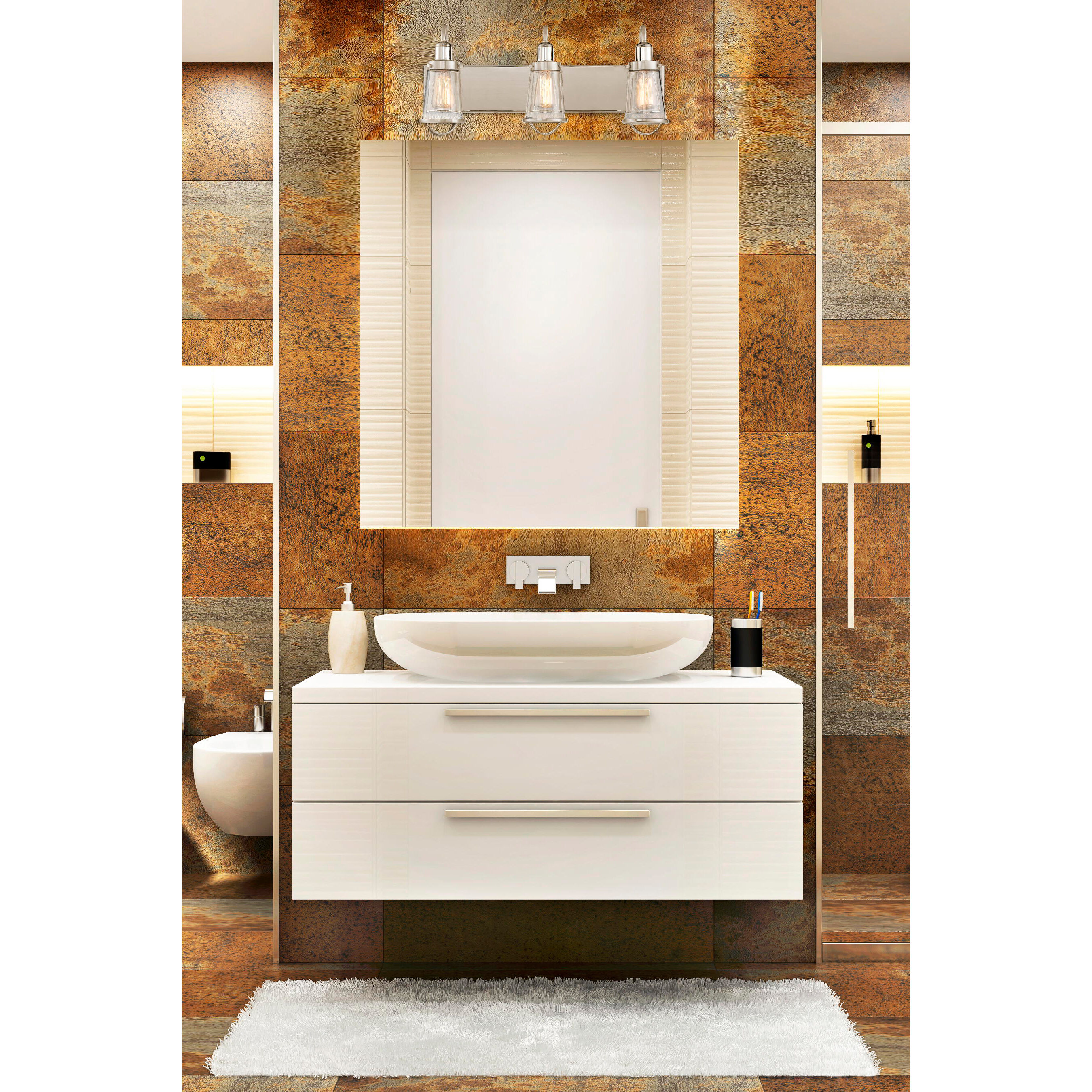 Lansing 3 Light 24 inch Satin Nickel with Polished Nickel Accents Bathroom Vanity Light Wall Light