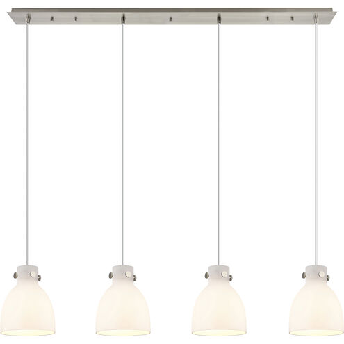 Newton Bell 4 Light 51.75 inch Brushed Satin Nickel Linear Pendant Ceiling Light in White Glass