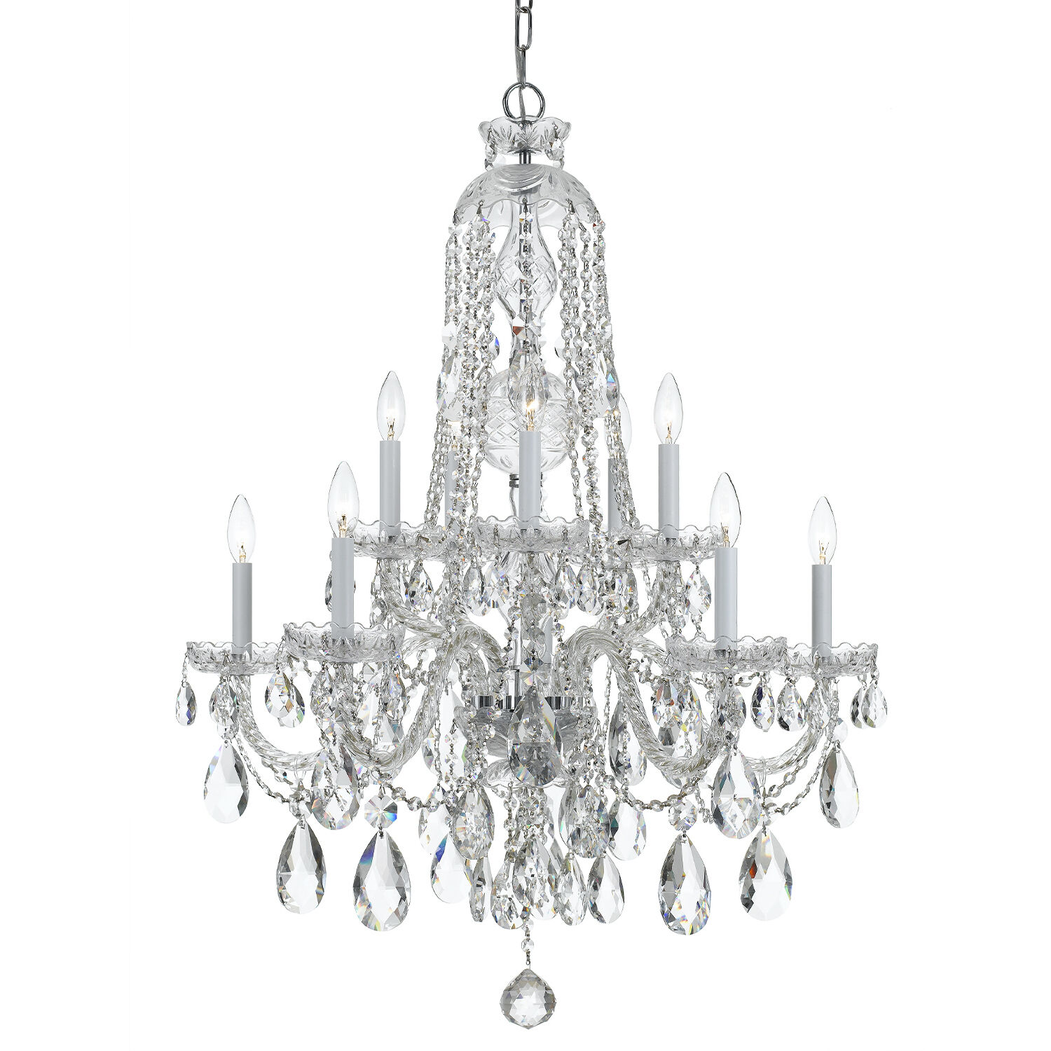 Traditional Crystal 10 Light 32 inch Polished Chrome Chandelier Ceiling Light in Clear Hand Cut