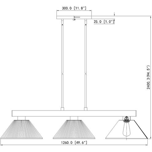 Cobalt 3 Light 49.75 inch Modern Gold Billiard Light Ceiling Light in Smoke Plastic