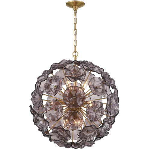 Esme 9 Light 22.5 inch Aged Brass Chandelier Ceiling Light in Floral Glass Petals Smoked
