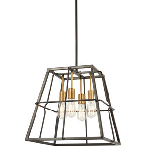 Keeley Calle 4 Light 18 inch Painted Bronze/Natural Brush Pendant Ceiling Light