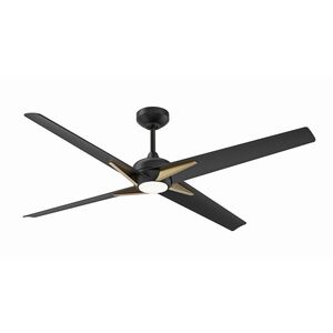 Alestra 56 inch Matte Black and Oilcan Brass with Black Blades Ceiling Fan