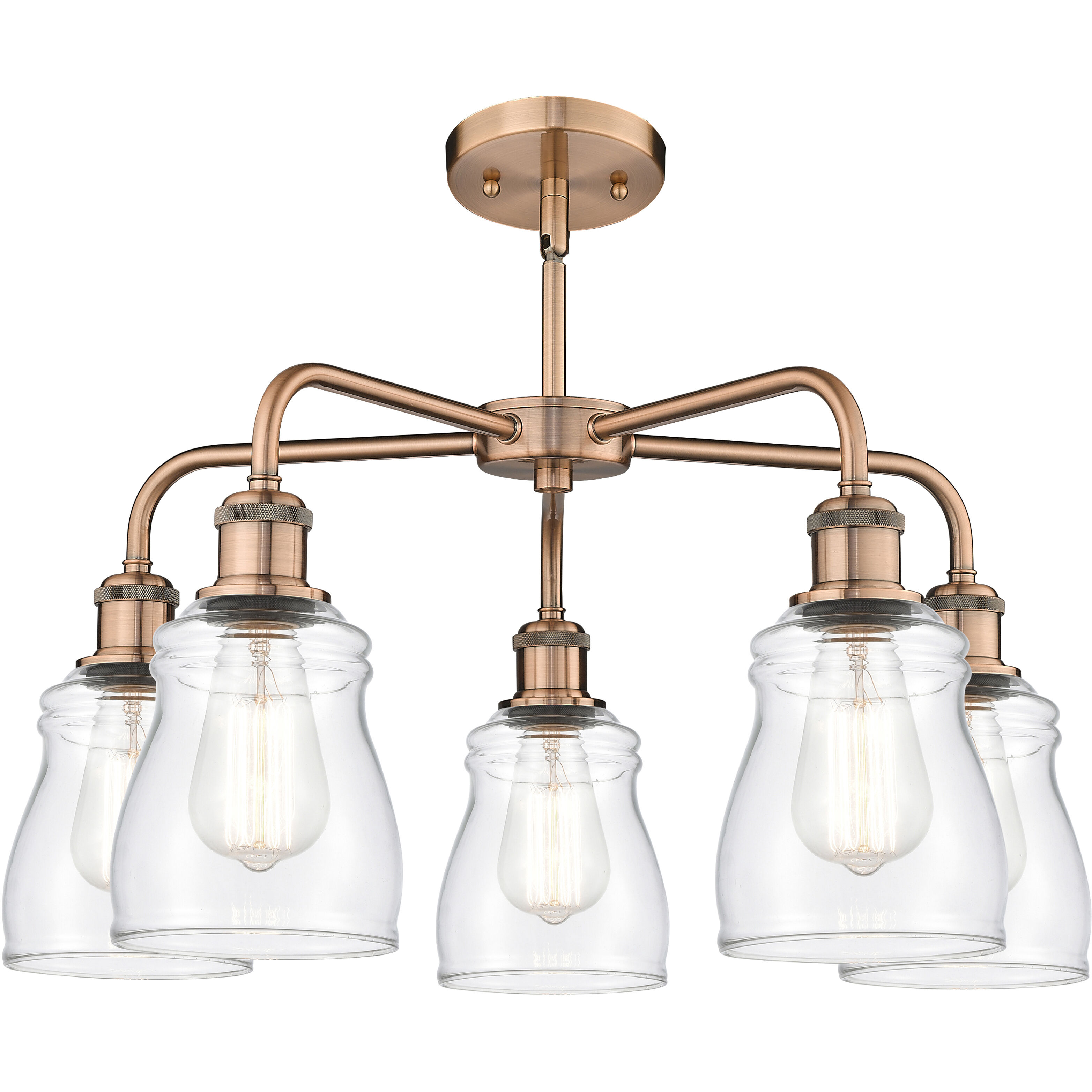 Ellery 5 Light 22.75 inch Antique Copper Chandelier Ceiling Light in Clear