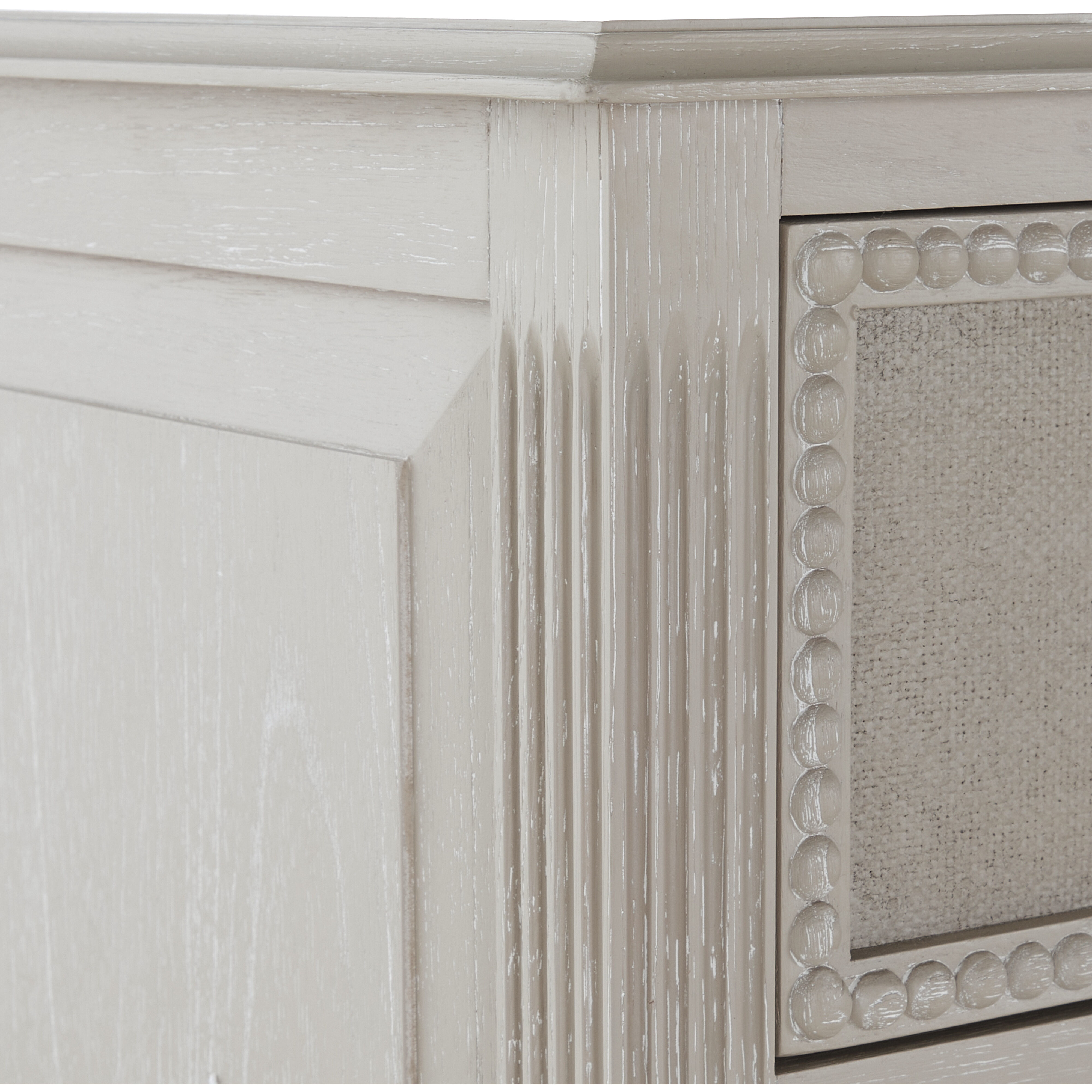 Caroline Cerused White and Painted Burlap Dresser