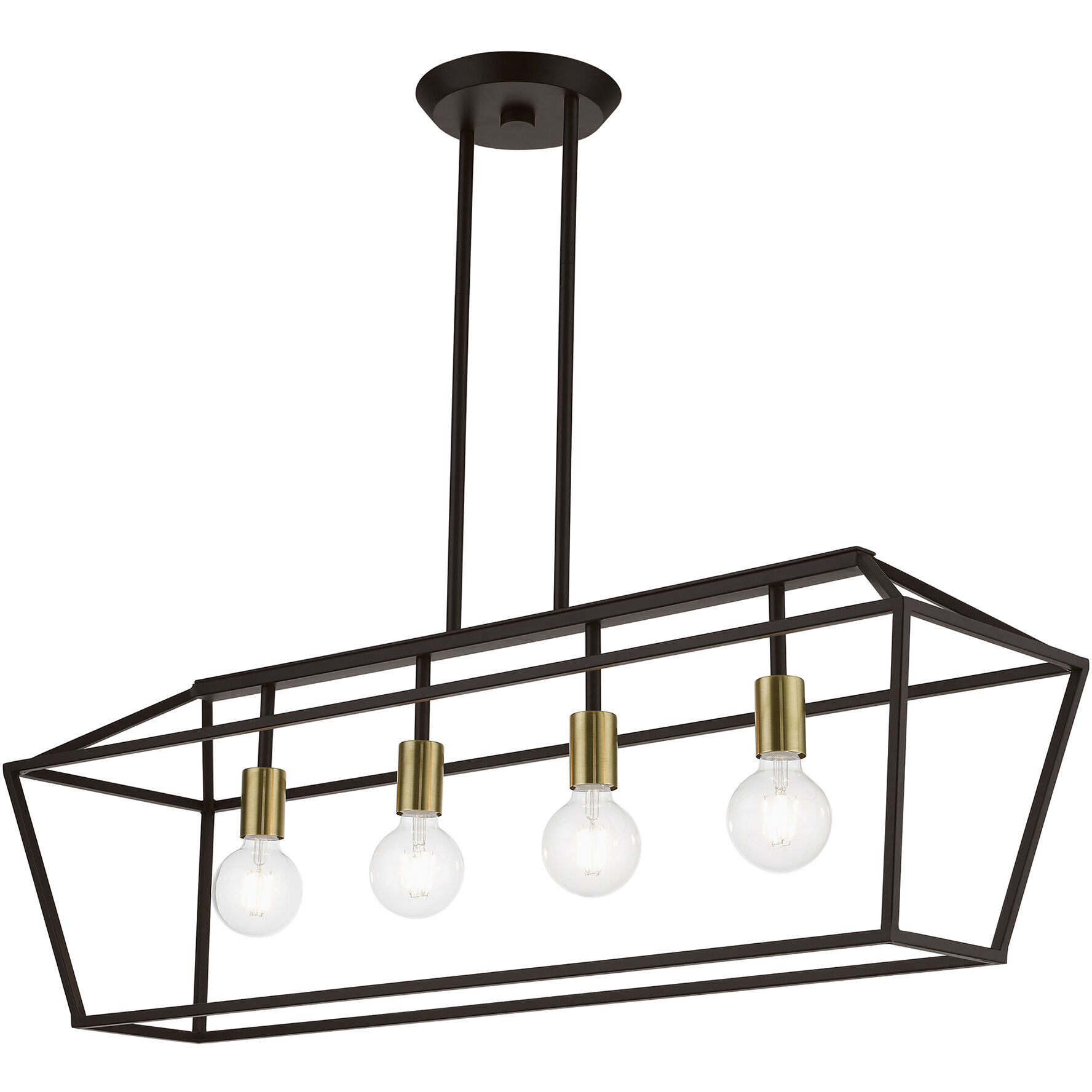 Devone 4 Light 38 inch Bronze with Antique Brass Accents Linear Chandelier Ceiling Light