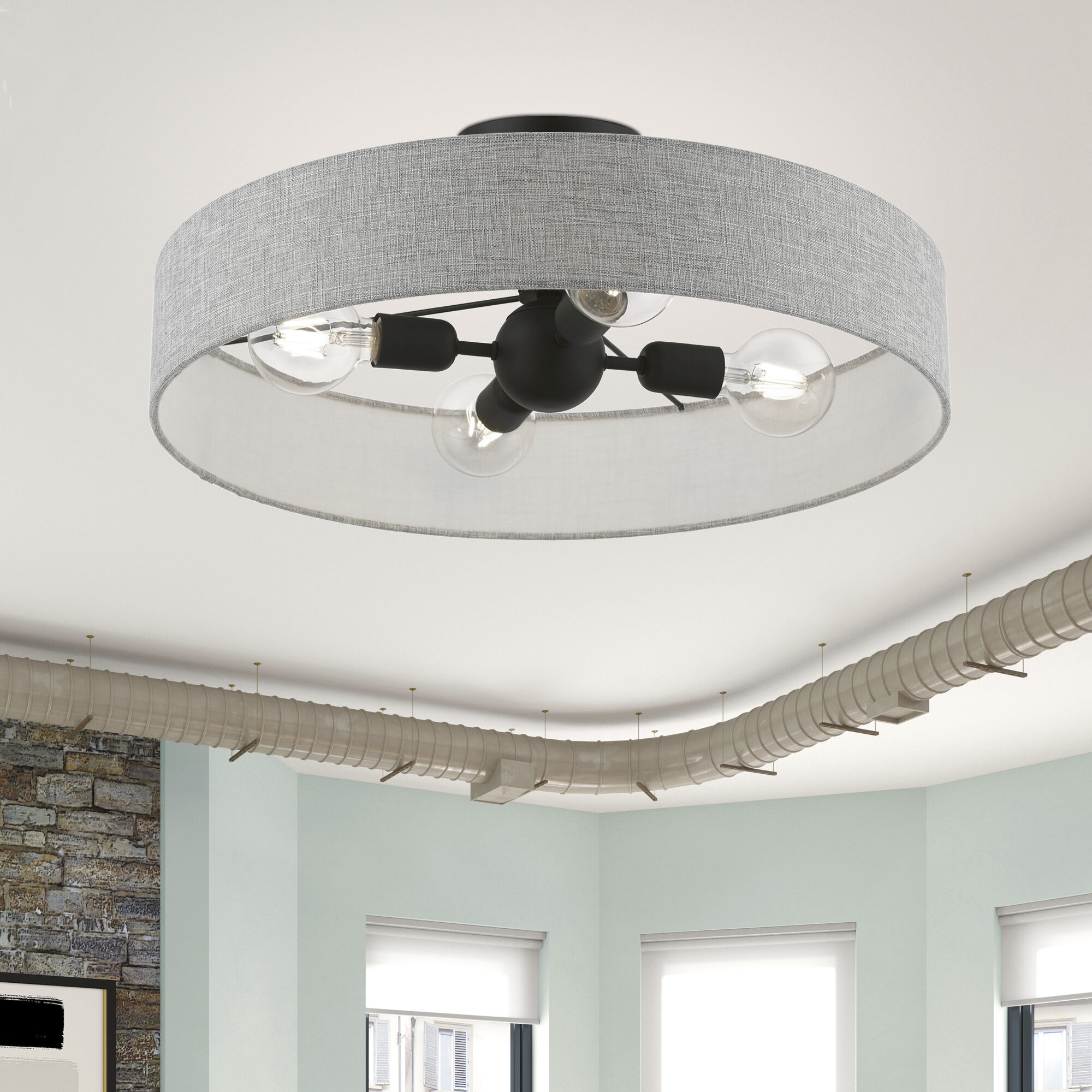Elmhurst 4 Light 22 inch Black Semi-Flush Ceiling Light, Large