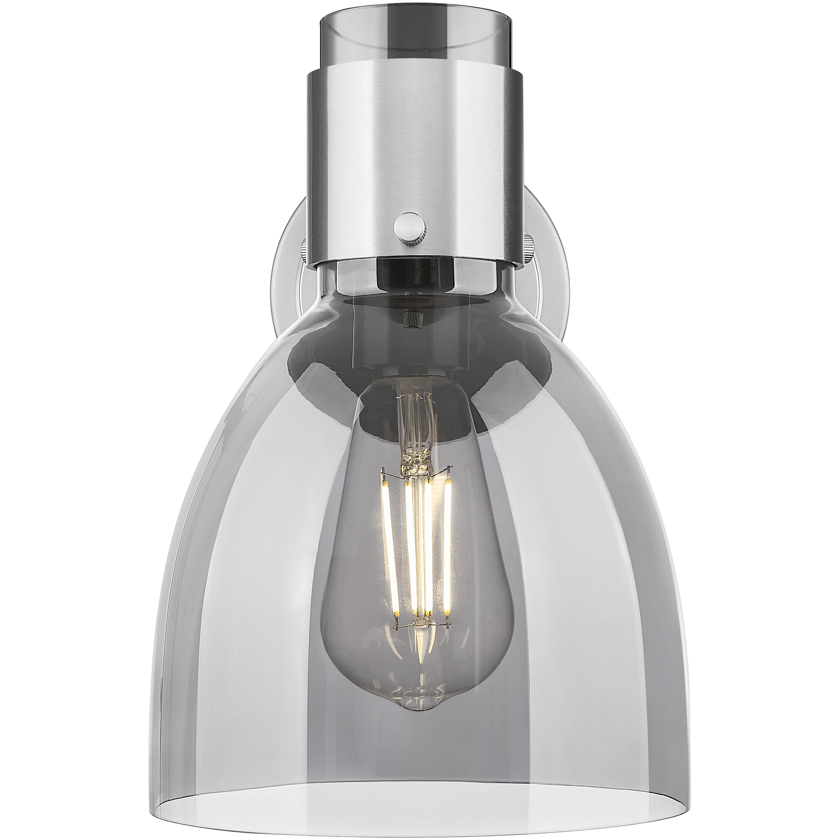 Lawton Bell Sconce Wall Light in Satin Nickel, Light Smoke Glass