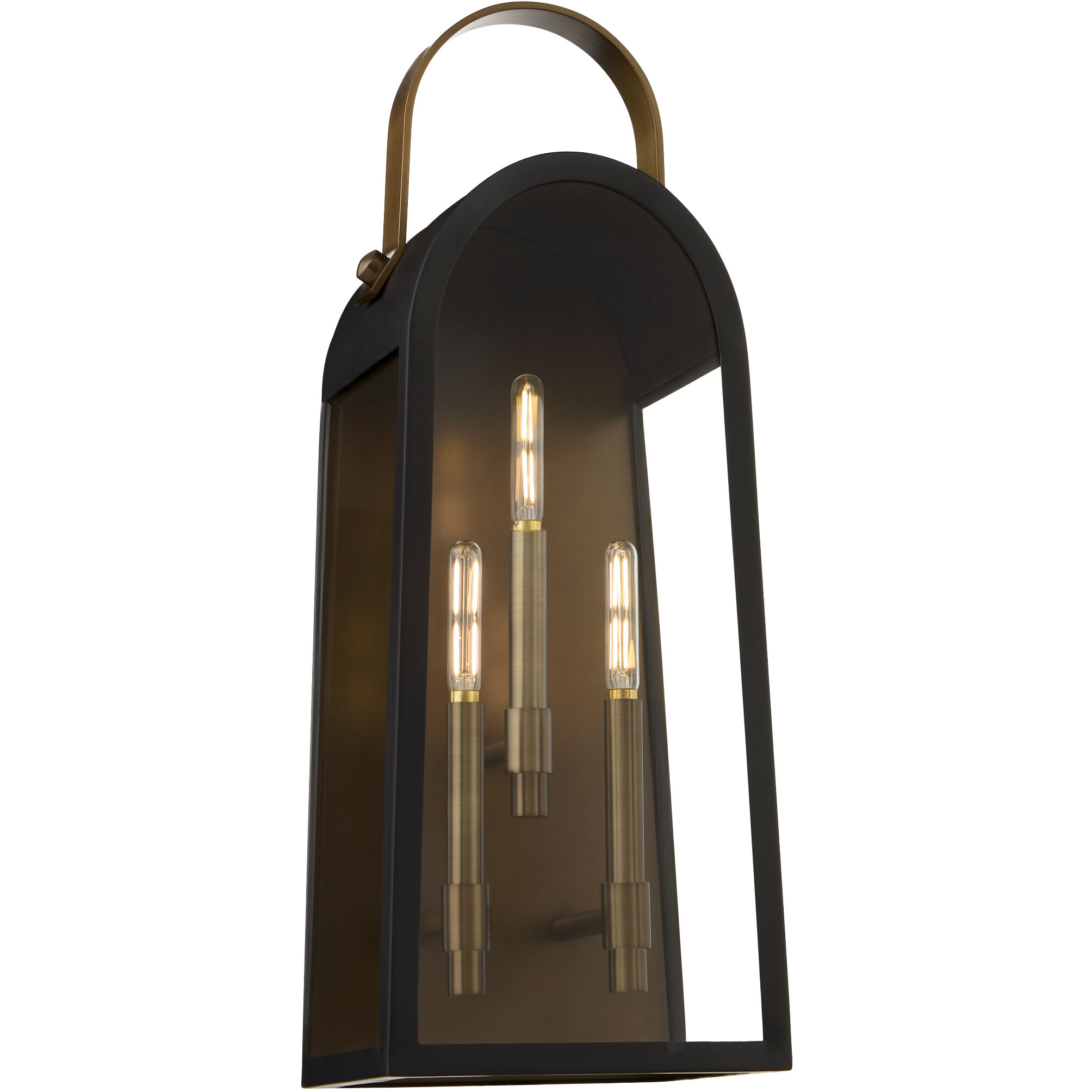 Rossi 3 Light 25 inch Matte Black with Aged Copper Outdoor Wall Lantern
