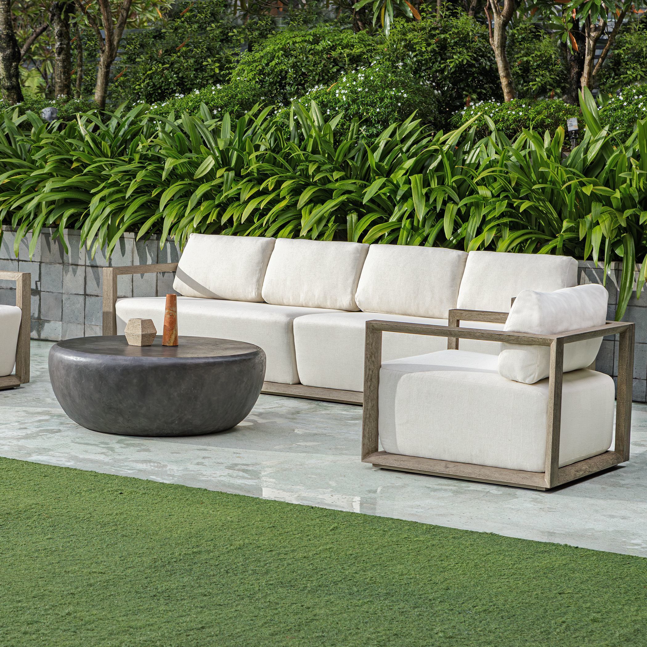 Remsen Weathered Gray and Oyster White Outdoor Sofa