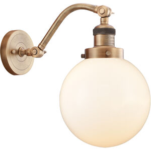 Franklin Restoration Large Beacon 1 Light 8 inch Brushed Brass Sconce Wall Light in Matte White Glass, Franklin Restoration