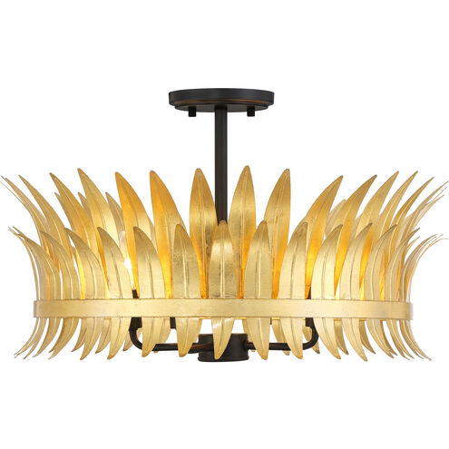 Ensley 4 Light 20 inch Matte Black with True Gold Semi-Flush Ceiling Light