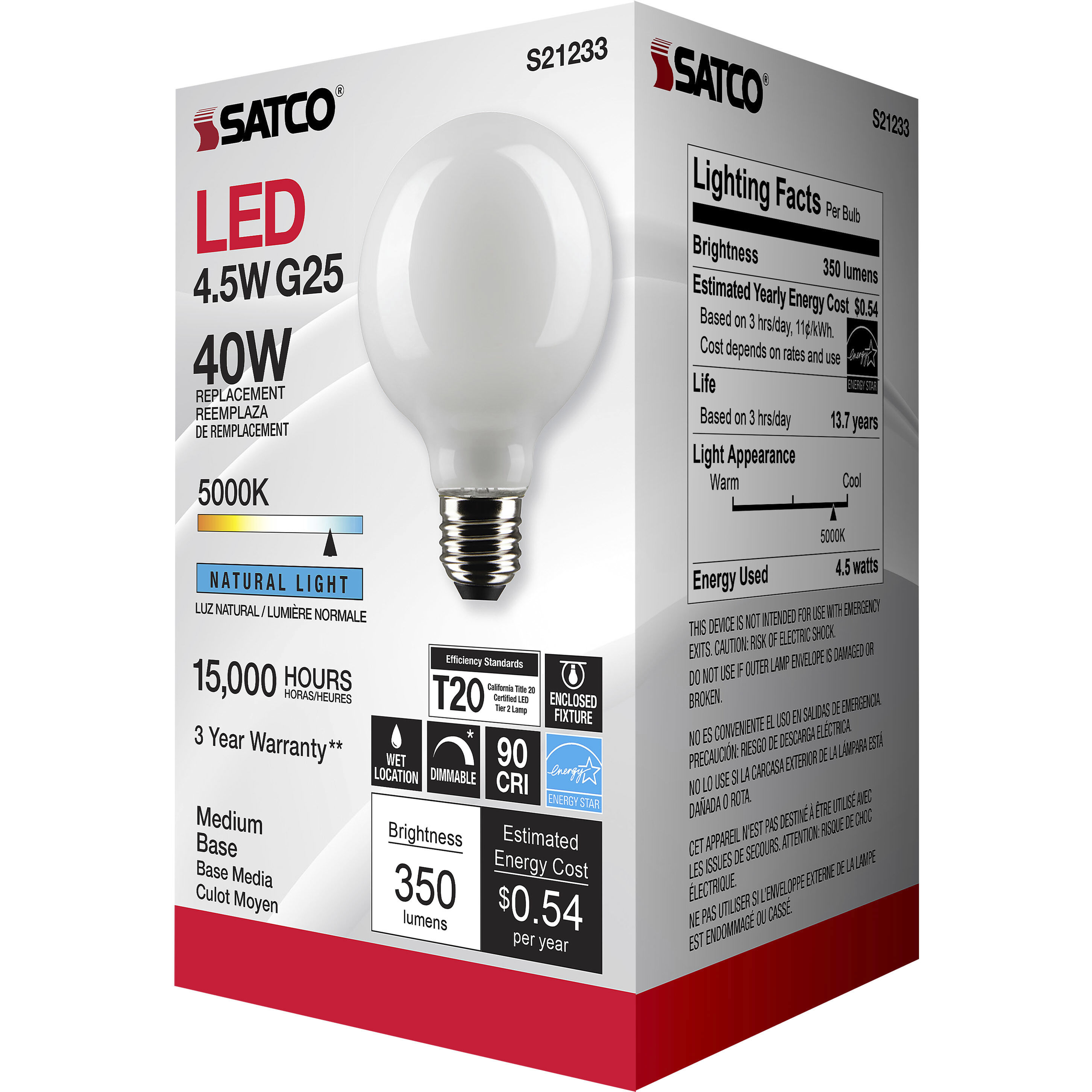 Lumos LED Medium Medium 4.50 watt 5000K LED Filament