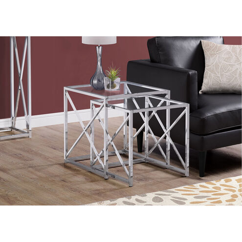 Cortland 20 X 20 inch Chrome and Clear Nesting Table, 2-Piece Set