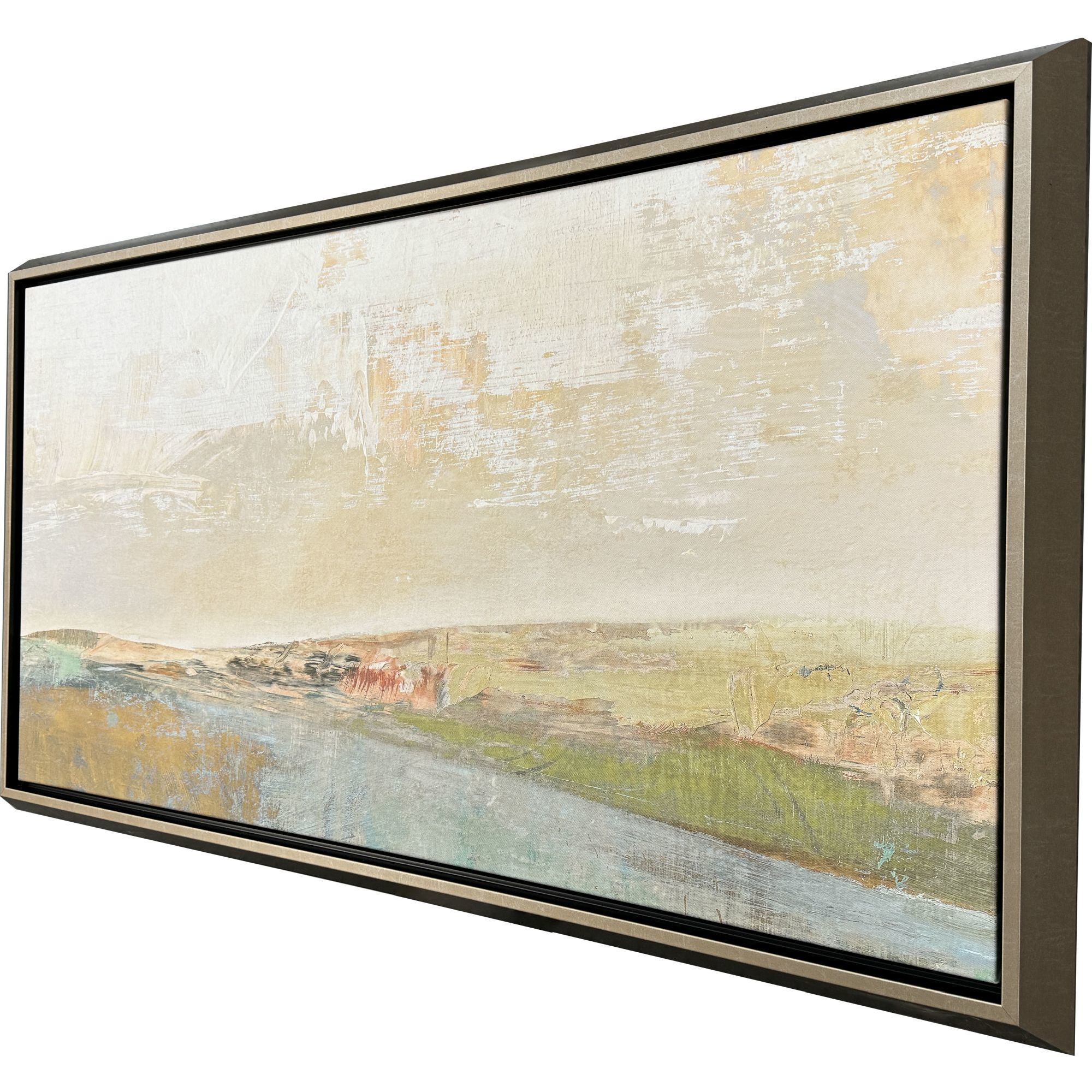 Long Lines Green and Blue and Neutral and Turquoise Canvas