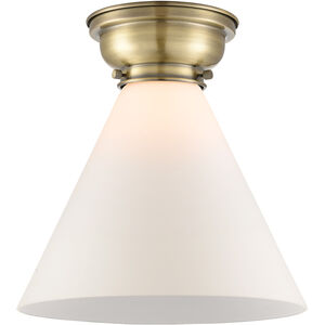 Aditi X-Large Cone 1 Light 12 inch Antique Brass Flush Mount Ceiling Light in Incandescent, Matte White Glass, Aditi