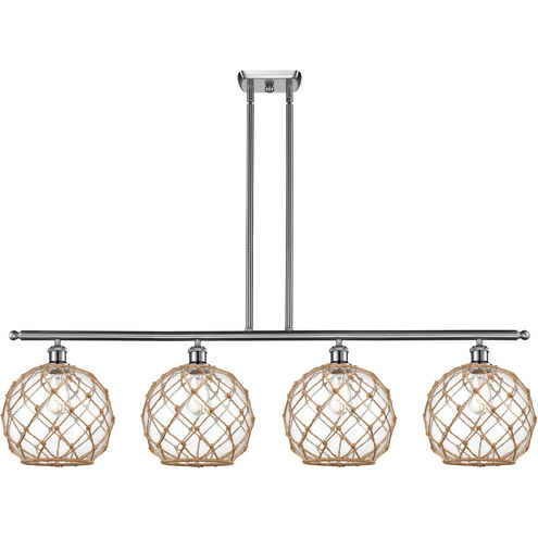 Ballston Large Farmhouse Rope LED 48 inch Brushed Satin Nickel Island Light Ceiling Light in Clear Glass with Brown Rope, Ballston