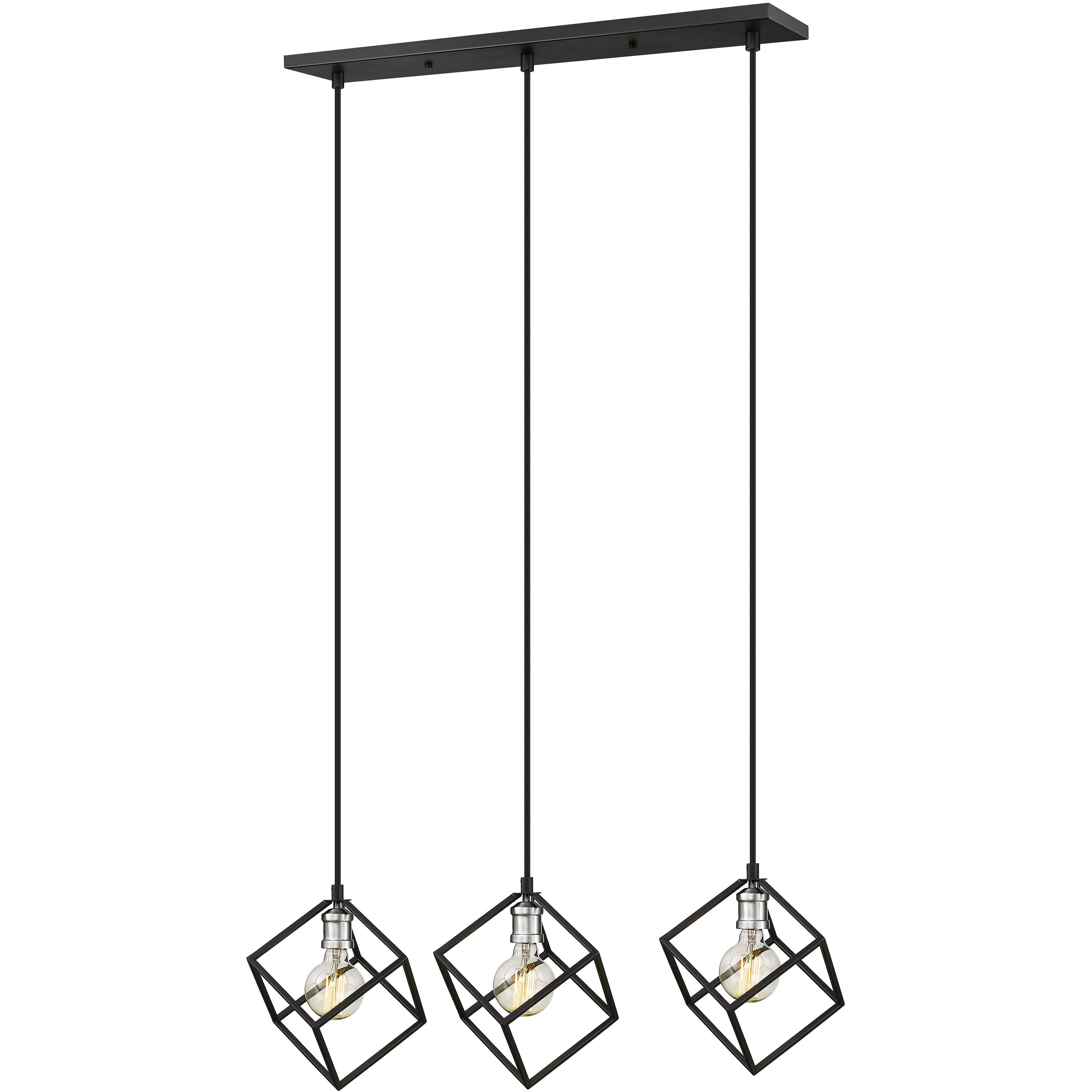 Vertical 3 Light 34 inch Matte Black and Brushed Nickel Linear Chandelier Ceiling Light