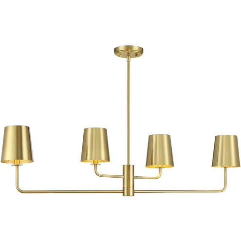 Contemporary 4 Light 42 inch Natural Brass Linear Chandelier Ceiling Light