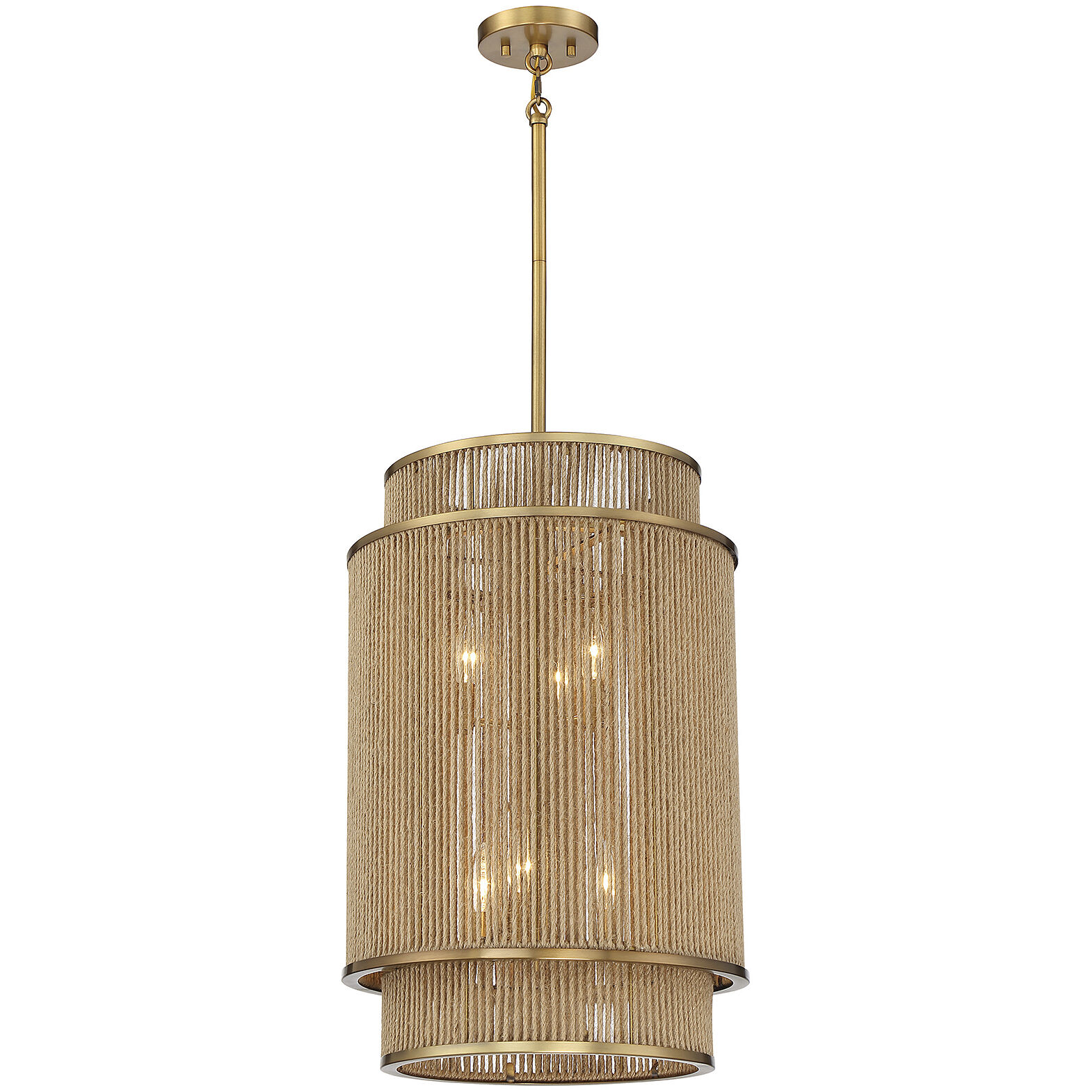 Ashburn 6 Light 16 inch Warm Brass and Rope Pendant Ceiling Light