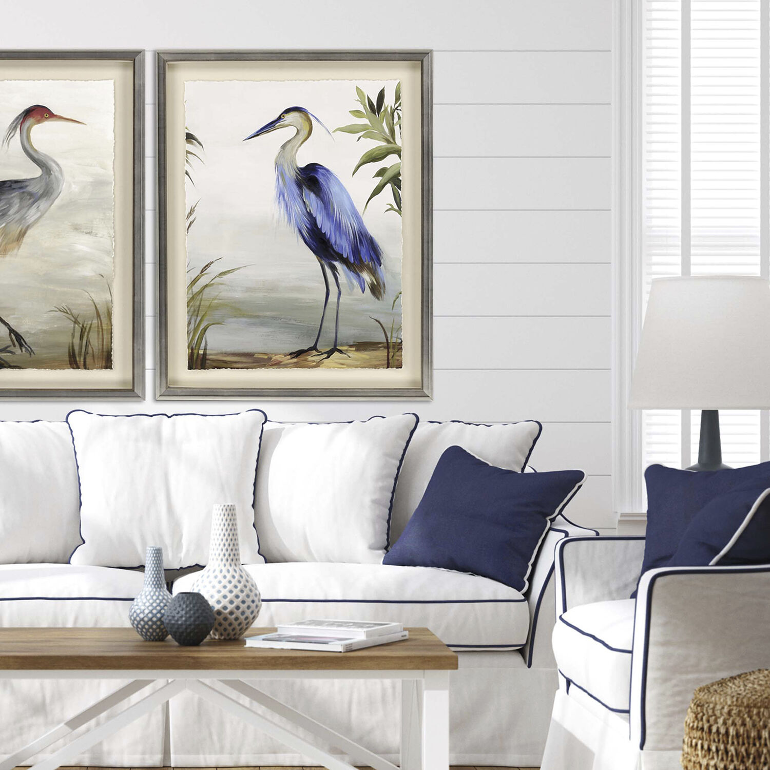 Heron Study 14220 Blue and Gray and Brown and Green Framed Art
