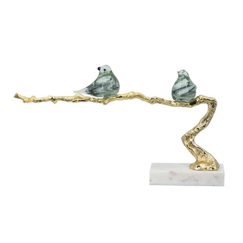 Sitting Bird on Branch Gold / White Table Decor