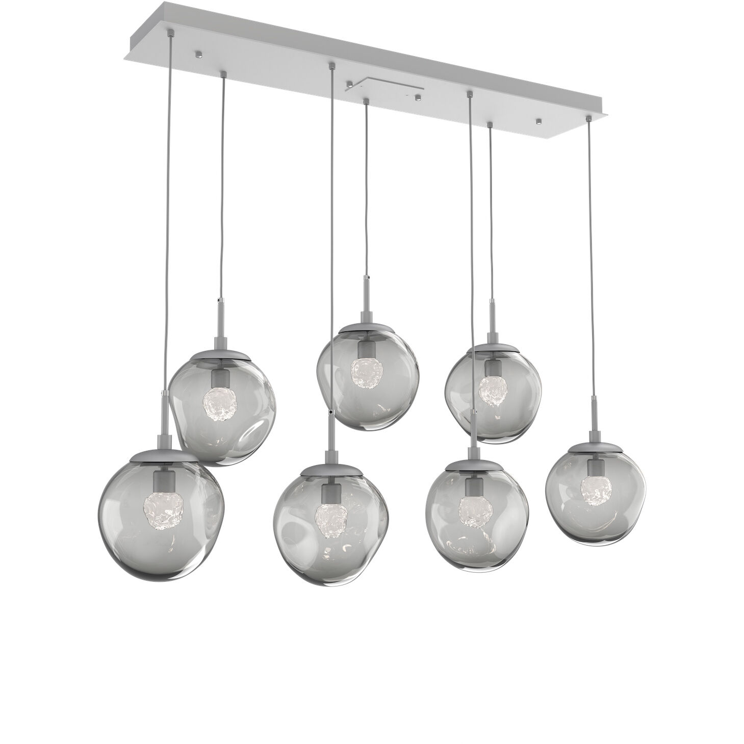 Aster LED LED Classic Silver Linear Pendant Ceiling Light in 3000K LED, Floret Inner - Smoke Outer, Multi-Pendant