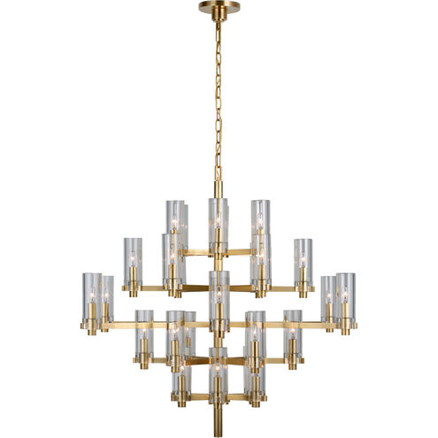 Chapman & Myers Sonnet LED 42 inch Antique-Burnished Brass Chandelier Ceiling Light in Clear Glass, Large