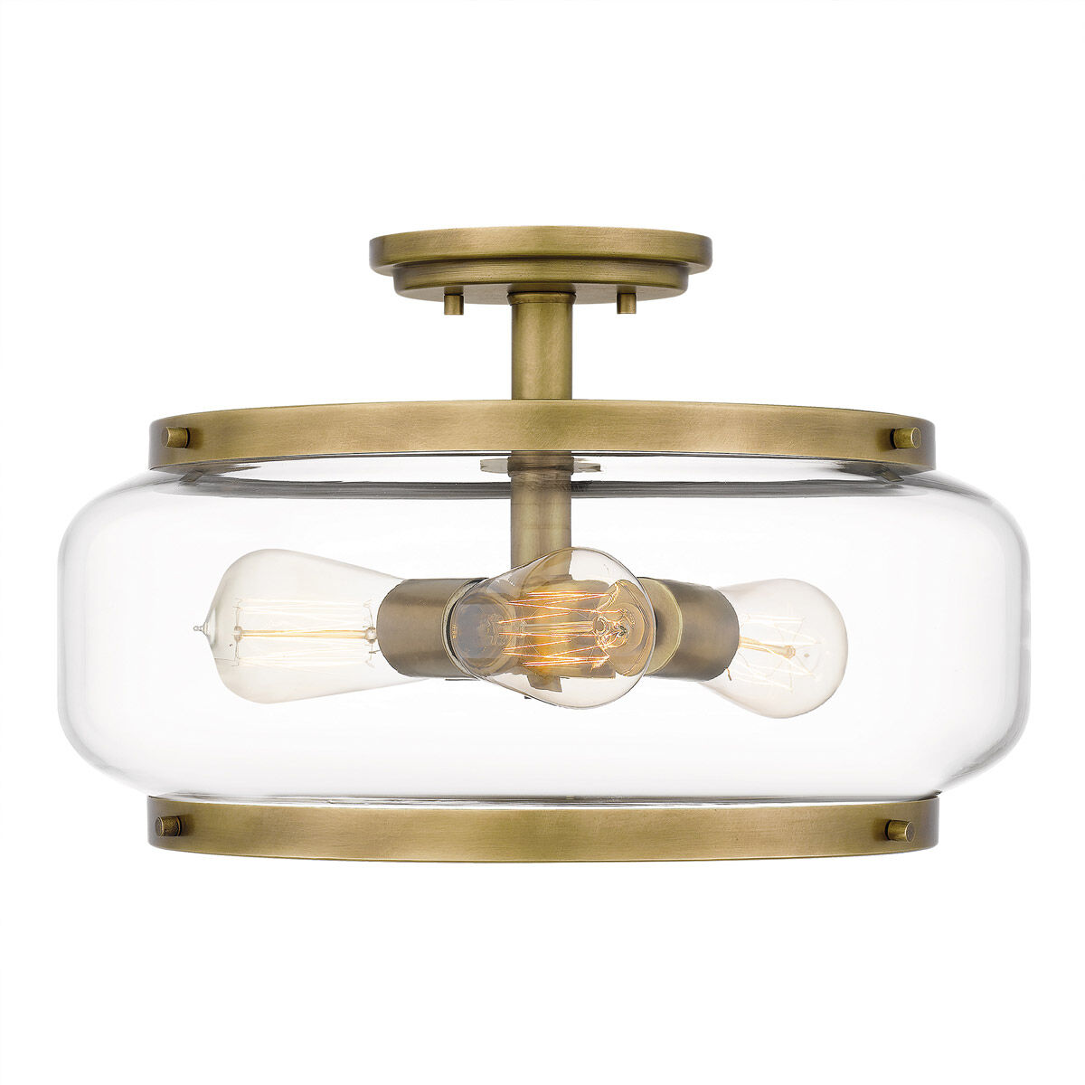 Tapley 3 Light 16 inch Weathered Brass Semi-Flush Mount Ceiling Light