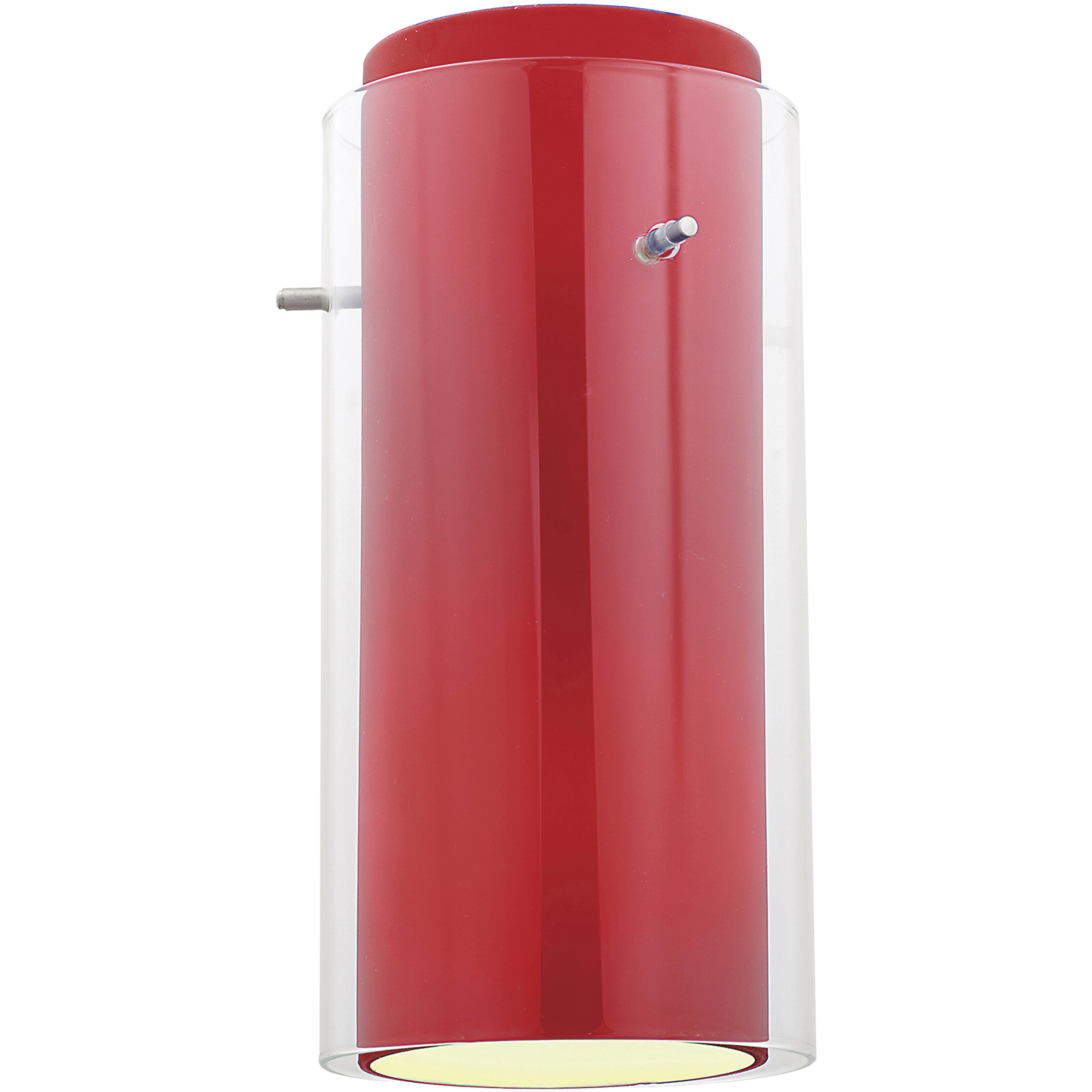 Glass 'n Glass 4.5 inch Brushed Steel Pendant Ceiling Light in Clear and Red, Cylinder