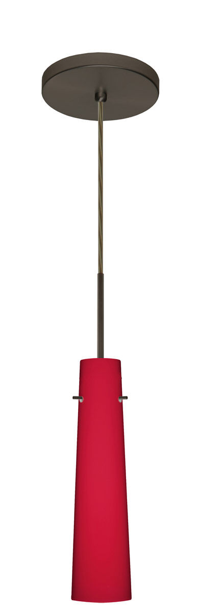 Camino 1 Light Bronze Pendant Ceiling Light in Ruby Matte Glass