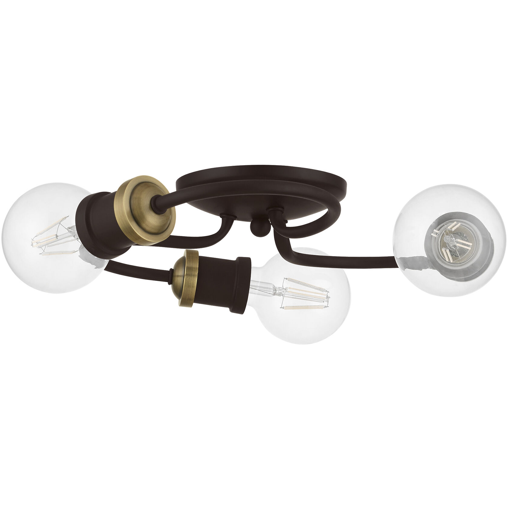 Bromley 3 Light 13 inch Bronze with Antique Brass Accents Flush Mount Ceiling Light