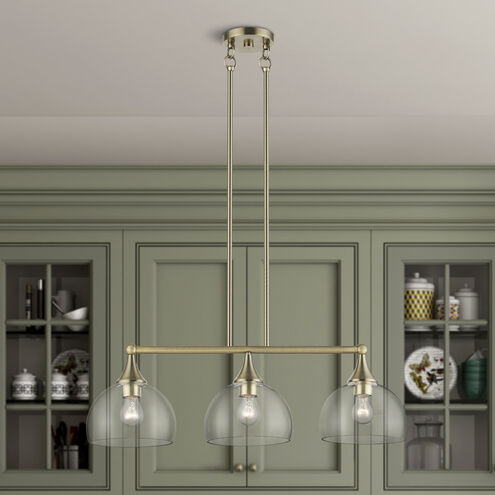 Glendon 3 Light 30 inch Antique Brass Linear Chandelier Ceiling Light