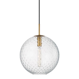 Rousseau 1 Light 14.25 inch Aged Brass Pendant Ceiling Light in Clear Glass