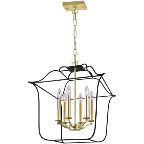 Tudor 6 Light 20 inch Satin Gold and Black Up Chandelier Ceiling Light