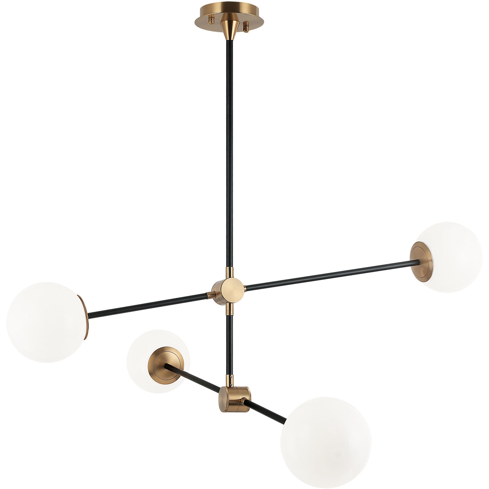 Cosmic 4 Light 43.88 inch Aged Gold Brass Chandelier Ceiling Light in Aged Gold Brass and Opal Glass