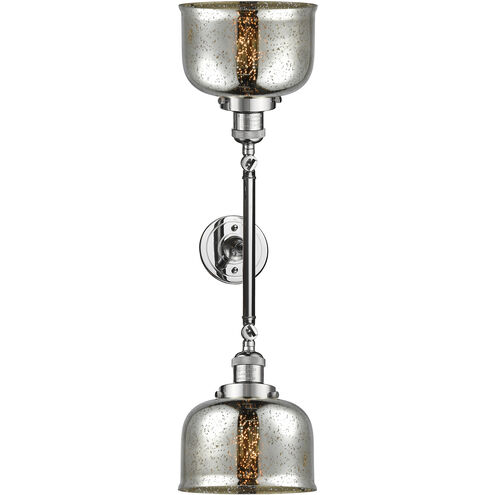 Franklin Restoration Large Bell 2 Light 18 inch Polished Chrome Bath Vanity Light Wall Light in Silver Plated Mercury Glass, Franklin Restoration