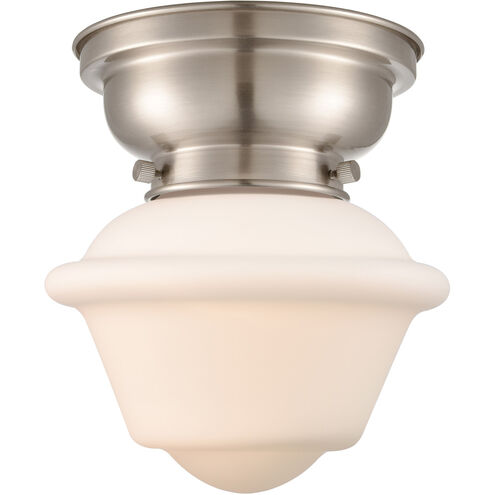Aditi Small Oxford LED 7.5 inch Brushed Satin Nickel Flush Mount Ceiling Light in Matte White Glass, Aditi