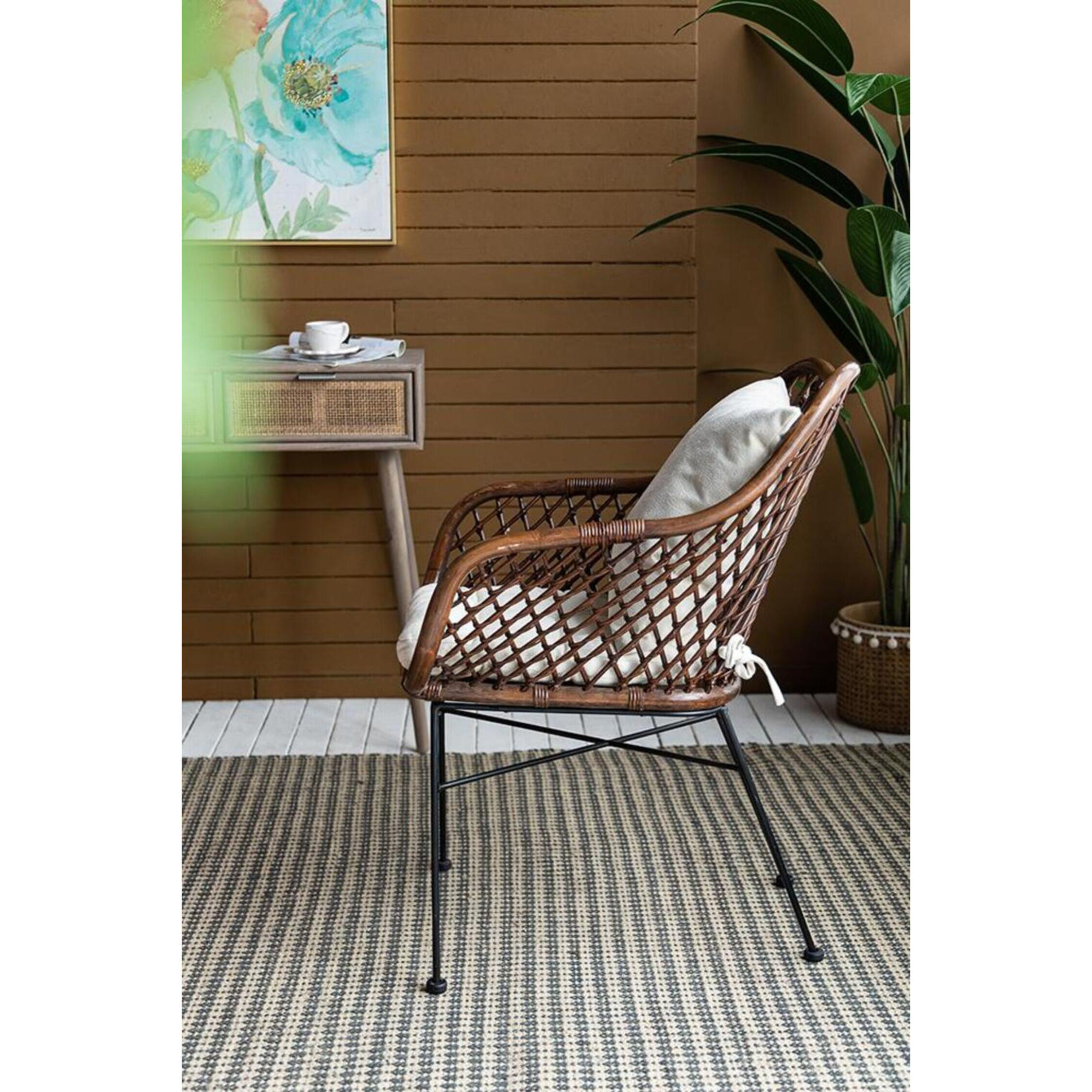 Palapa Black and Natural and White Armchair, With Cushion