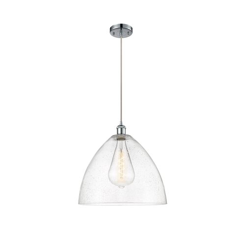 Ballston Dome 1 Light 16 inch Polished Chrome Pendant Ceiling Light in Seedy Glass