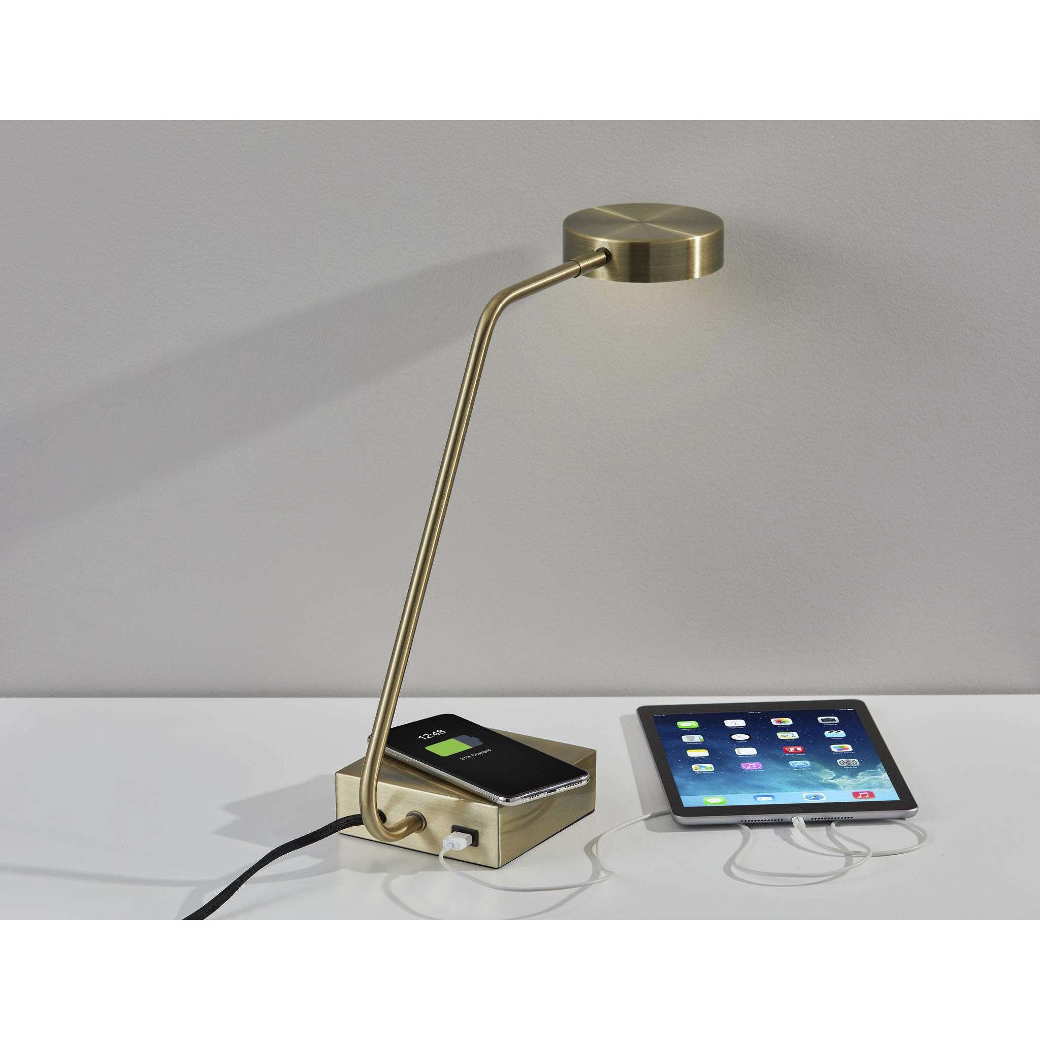 Conrad 15.5 inch 7.00 watt Brass Desk Lamp Portable Light, with AdessoCharge