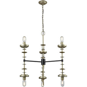Orion 6 Light 28 inch Antique Gold Leaf with Oil Rubbed Bronze Chandelier Ceiling Light